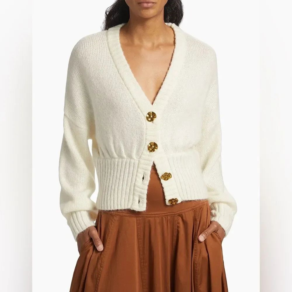 NWT Farm Rio Ribbed Goldtone-Buttoned Cardigan - Picture 2 of 6